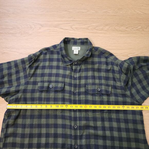 LL Bean Flannel Shirt Jacket Mens XXL Tall Plaid Vented Lined Shacket Green Vtg - Picture 4 of 14